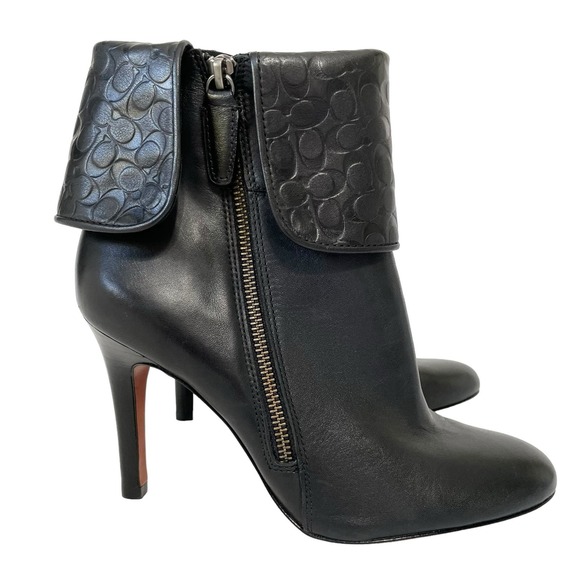 Coach Mackenna Ankle Boots Heels Black Leather Size 8.5 - Picture 1 of 11